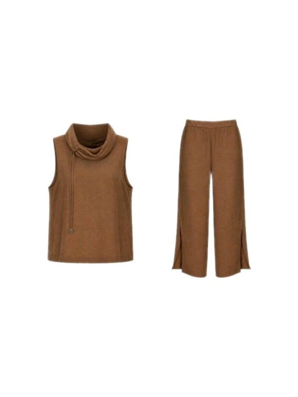 Frank Lyman Two Piece Set Brown Wide Leg Pants 10 Blouse Top 12 Sleeveless Chic